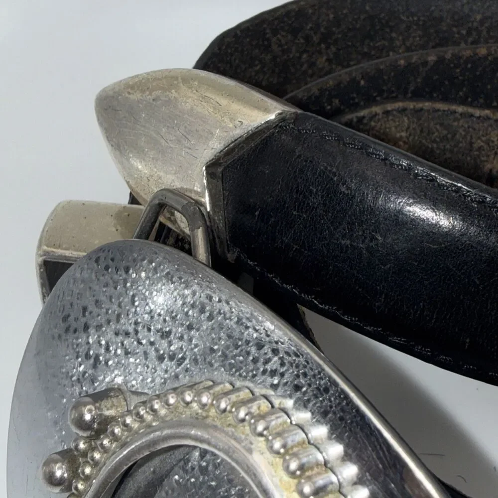 Onyx By Brighton Mens Black Beaded Leather Belt Silver Tone Size 36